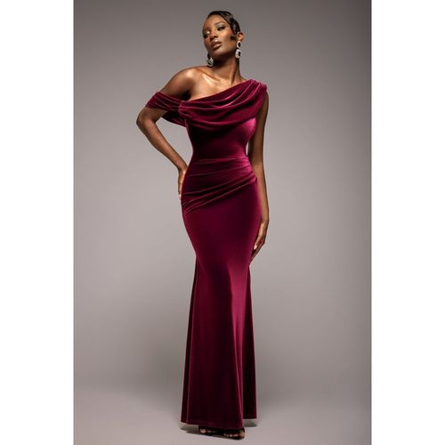 Goddiva Cowl One Shoulder Velvet Maxi Dress - Burgundy Red