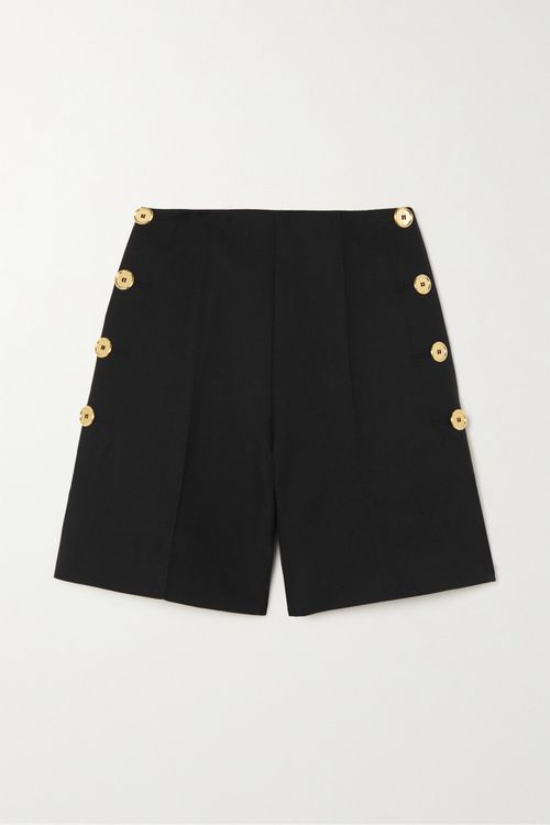 Iconic Button-embellished Wool-twill Shorts - Black - FR34