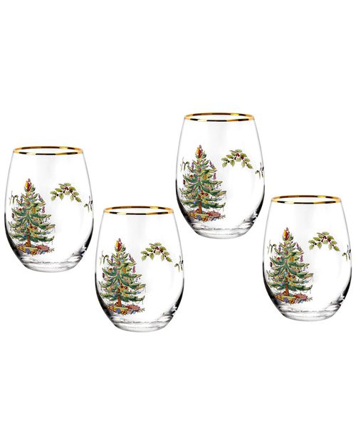Spode 4pk Christmas Tree Stemless Wine Glasses