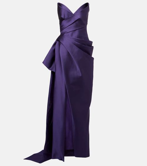 Draped strapless mikado gown