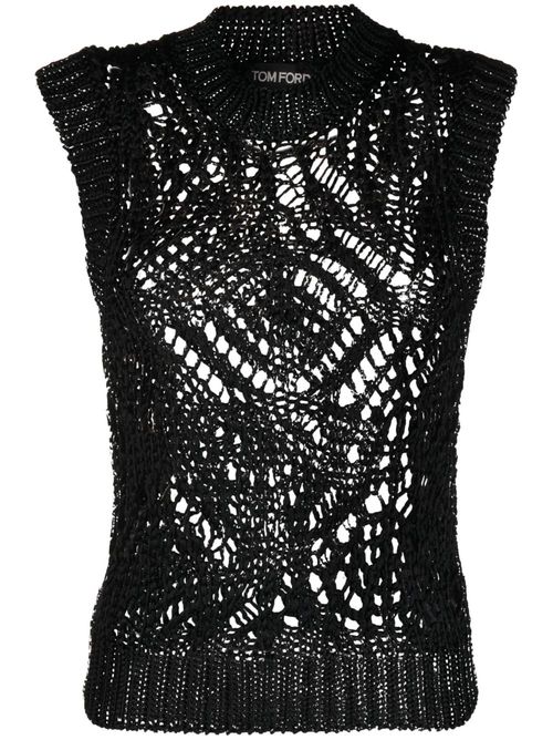 Open-knit sleeveless silk top - Black
