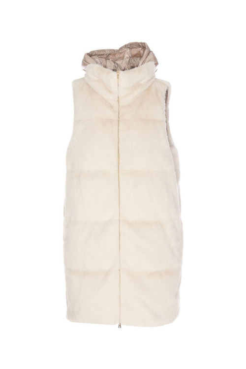 Faux Fur Hooded Gilet — Beige