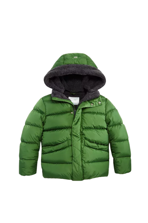 Fleece-Lined Down Puffer Down Jacket — Green