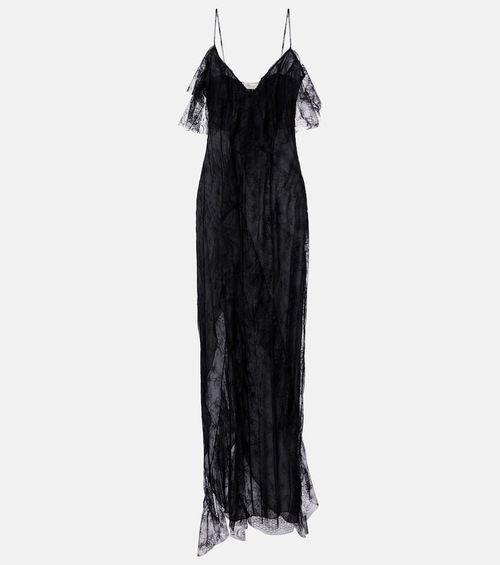 Ruffled sheer lace gown