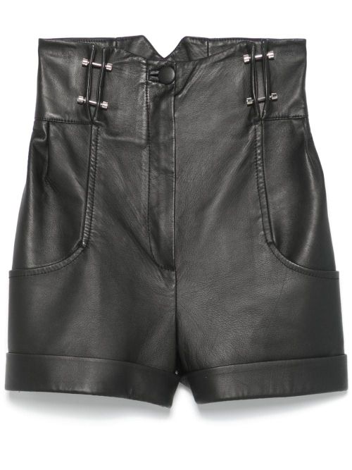Piercing-detail leather shorts - Black