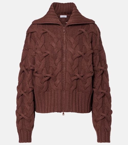 Cable-knit cashmere zip-up cardigan
