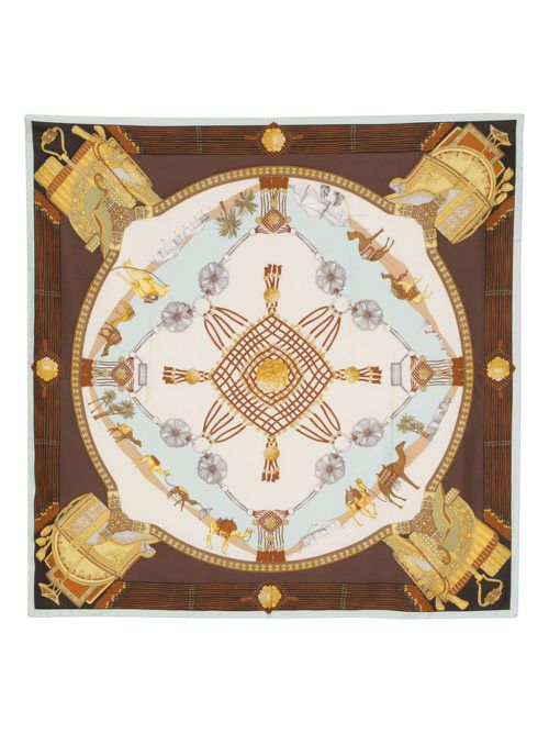 Graphic-print silk scarf - Brown