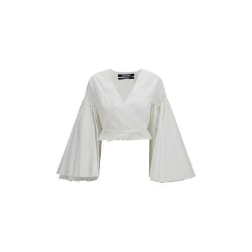 Cotton Poplin Wrap Blouse — White