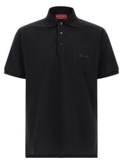 Cotton Piquet with Horsebit Embroidery Polo Shirt — Black