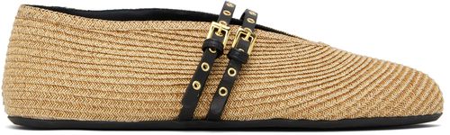 Beige Paper Straw Ballerina Flats