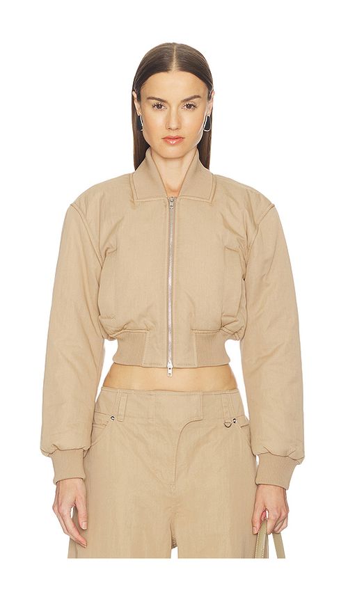 Camila Coelho Maiara Bomber Jacket in Taupe. M. Also in L, S, XL