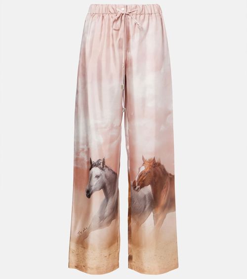 Printed silk twill palazzo pants