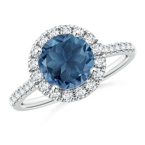 Angara 2.35 Carats Round London Blue Topaz Halo Ring with Diamond Accents in Platinum