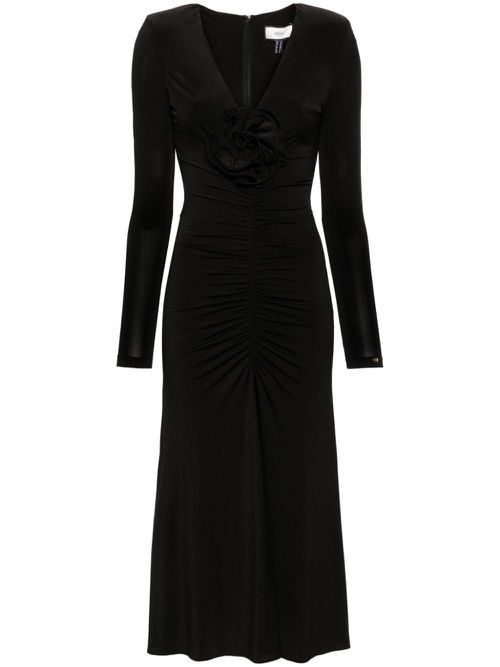 Floral-appliqué ruched gown - Black