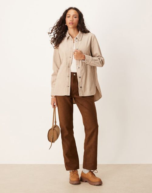Relaxed fit cord shacket in cream-White