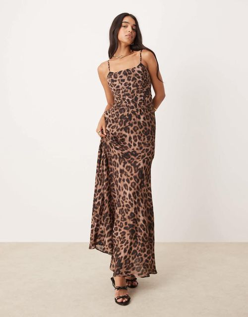 Ever New exposed cup corset maxi dress in leopard print-Brown