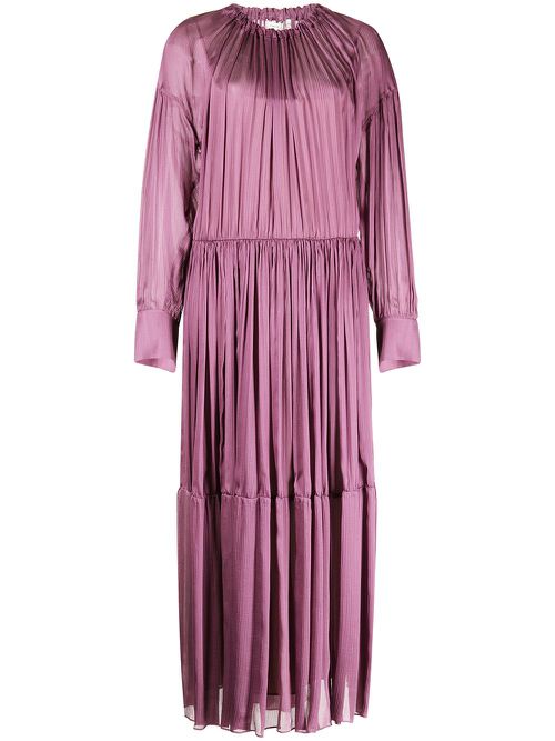 Shirred-neck long-sleeved dress - Purple