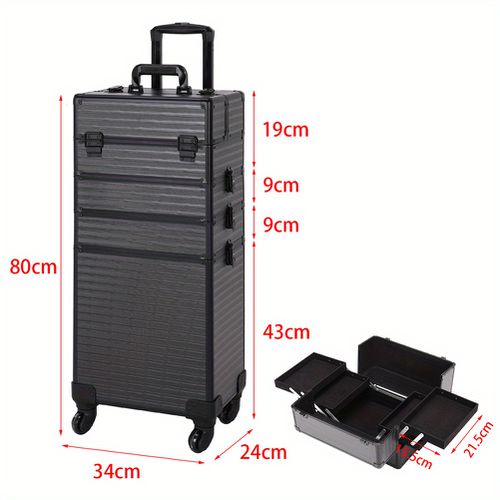 TEMU Travel Makeup Case, Makeup Train Cases Beauty Cosmetics, 4-in-1 Professional Makeup Trolley Large Up Trolley Cosmetics Vanity Organiser Rolling