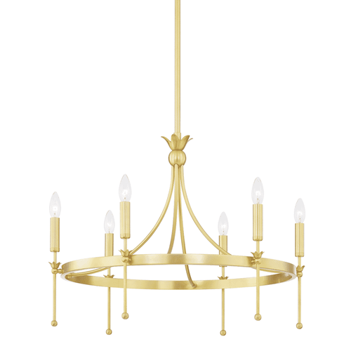 Aged Brass Six Light Chandelier from the Gates Collection