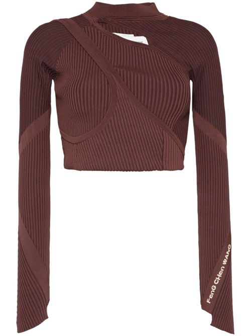 Slash-neck knitted top - Brown