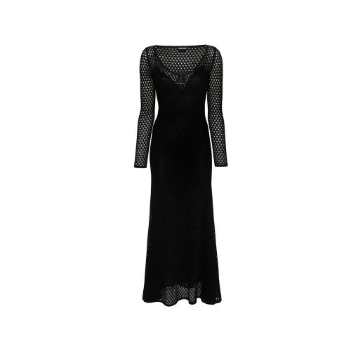 Metallic Fibre Lace Dress — Black