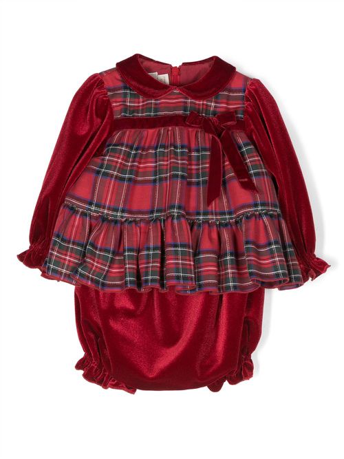Check-print cotton short set - Red