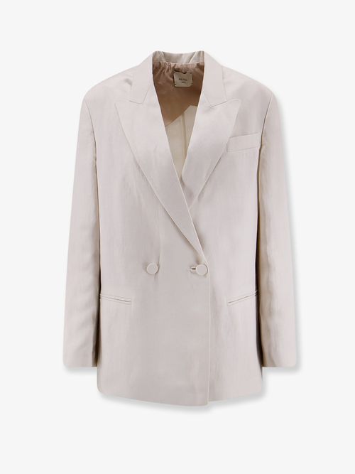 Double-Breasted Lyocell-Linen Blazer — White