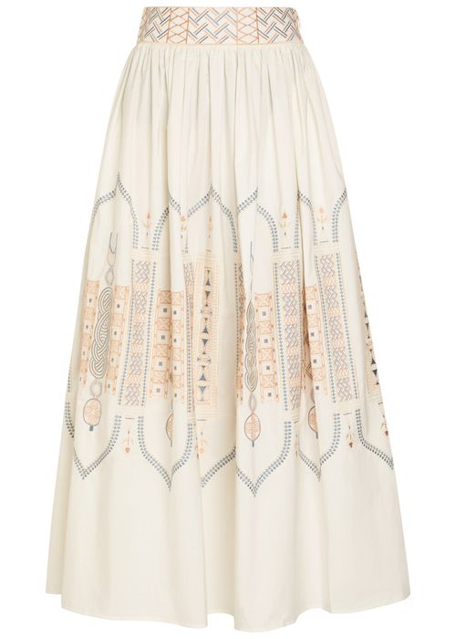 Ombretta Embroidered Cotton-blend Midi Skirt