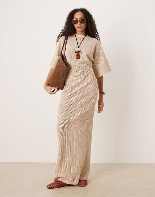 ASOS DESIGN | ASOS DESIGN crochet t-shirt tuck midi dress in stone-Neutral  | Realry