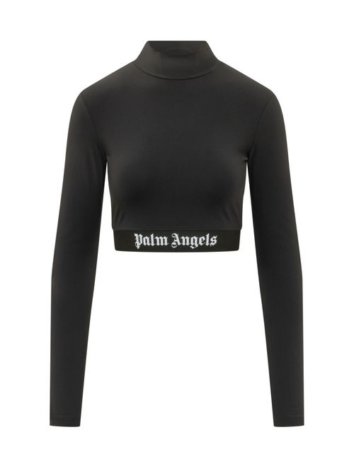 Black Logo Mock Collar Top