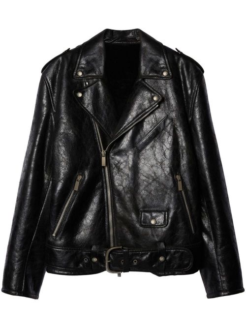 Crinkled leather biker jacket - 1000 BLACK NO COLOR