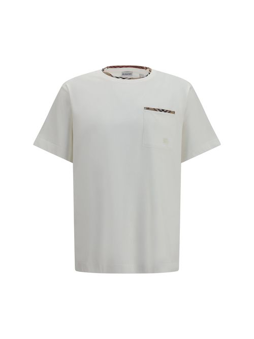 Check-Trim Cotton T-Shirt — Beige