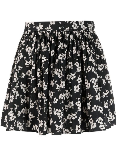 Floral-print A-line miniskirt - Black