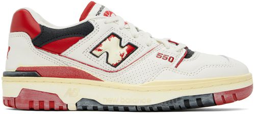New Balance White & Red 550 Sneakers