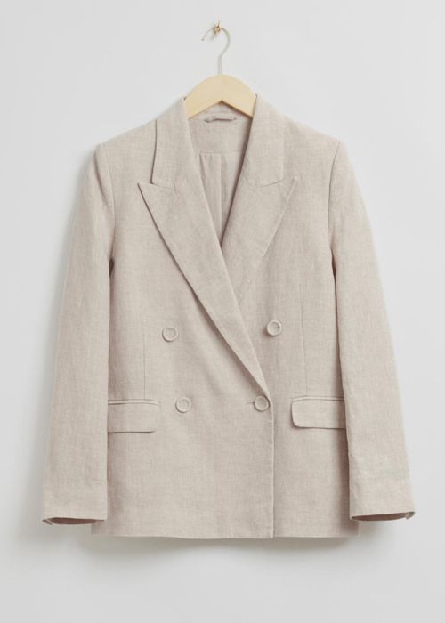 Tailored Linen Blazer - Beige