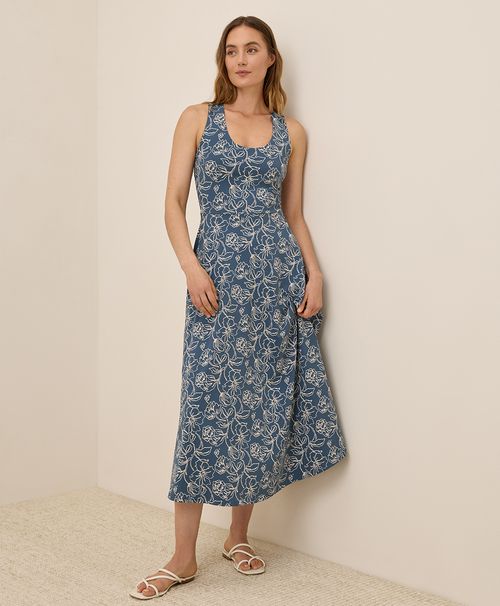 Women's Looking Glass Floral Slate Blue Fit & Flare Open Back Maxi Dre