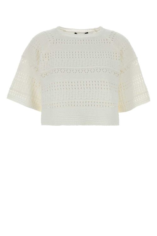 Open Knit Cotton Sweater — White