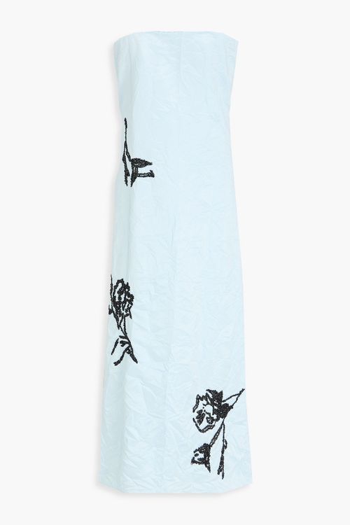 Strapless embellished crinkled-satin midi dress - Blue - UK 6