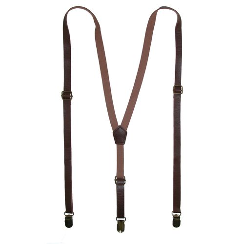 CTM Faux Leather Slim Clip-End Suspenders - Brown one