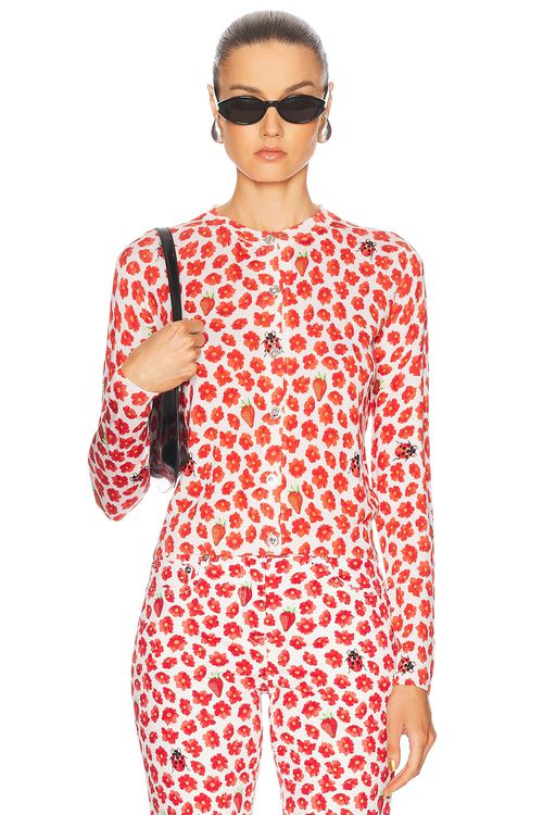 VERSACE Long Sleeve Cardigan in White & Red - Red.  38 also in