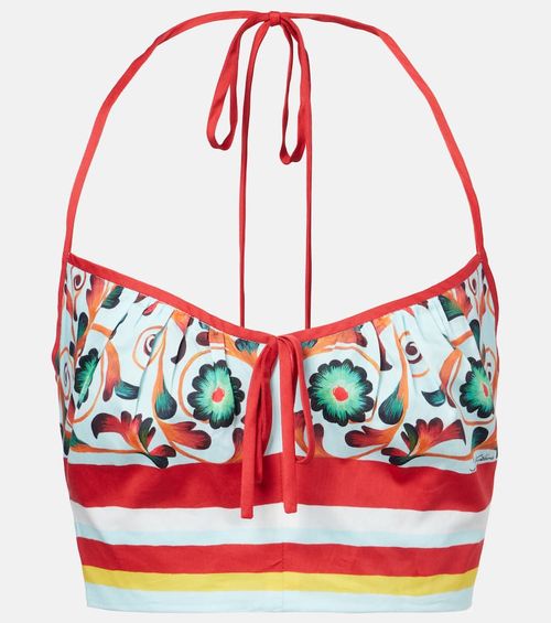 Printed halterneck cotton crop top