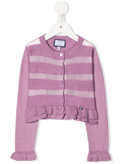 Striped ruffle hem cardigan - Pink