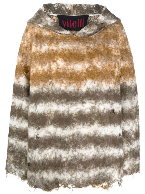 Distressed stripe-print hoodie - Brown