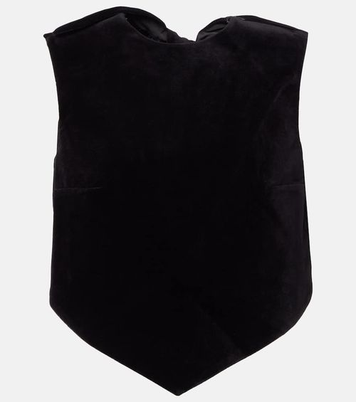 Bow-detail cotton-blend velvet crop top
