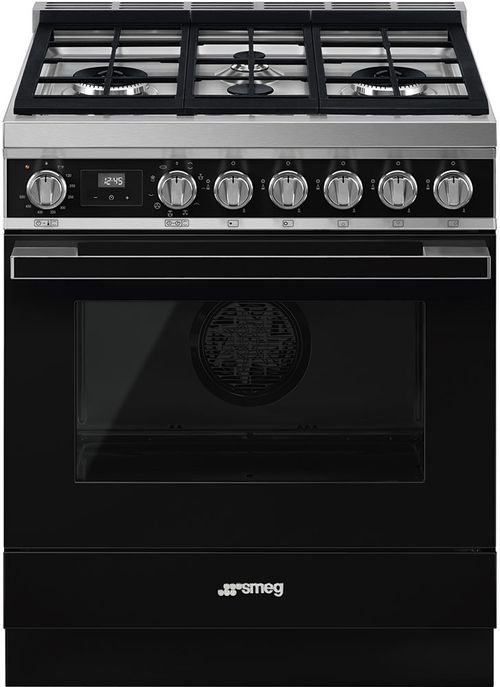Smeg Portofino 30" Dual Fuel Natural Gas Range CPF30UGMBL