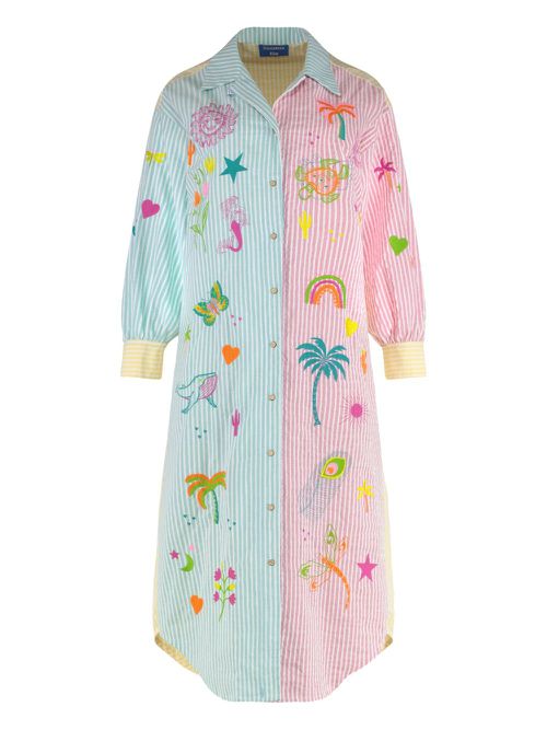 Giglio striped embroidered shirt dress - Pink
