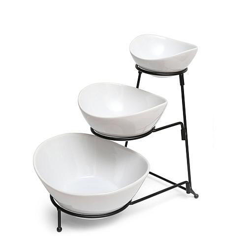 Elite Gracious Dining 3-Tier Bowl Server Set with Metal Stand