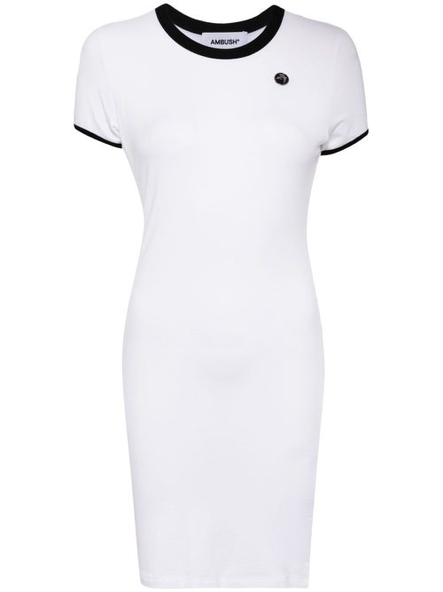 Logo-plaque fine-knit minidress - White