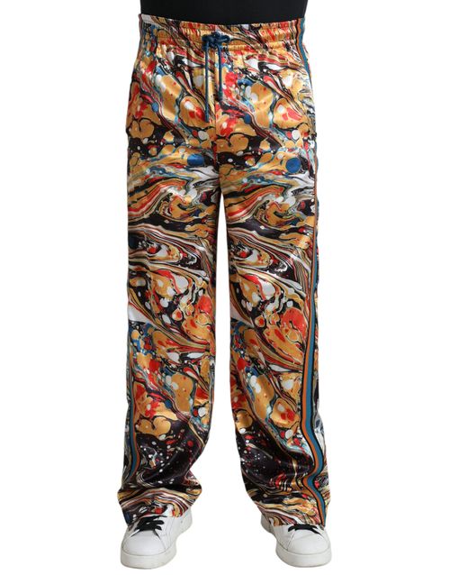 Marble Print Satin Joggers — Multicolor