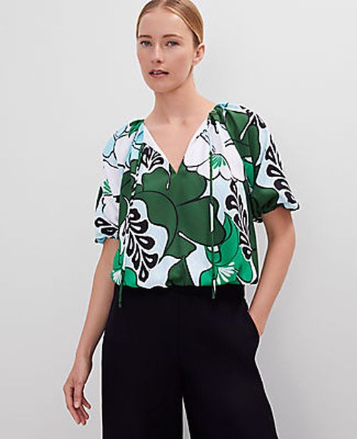 Ann Taylor Petite Tropical Bubble Hem Blouse